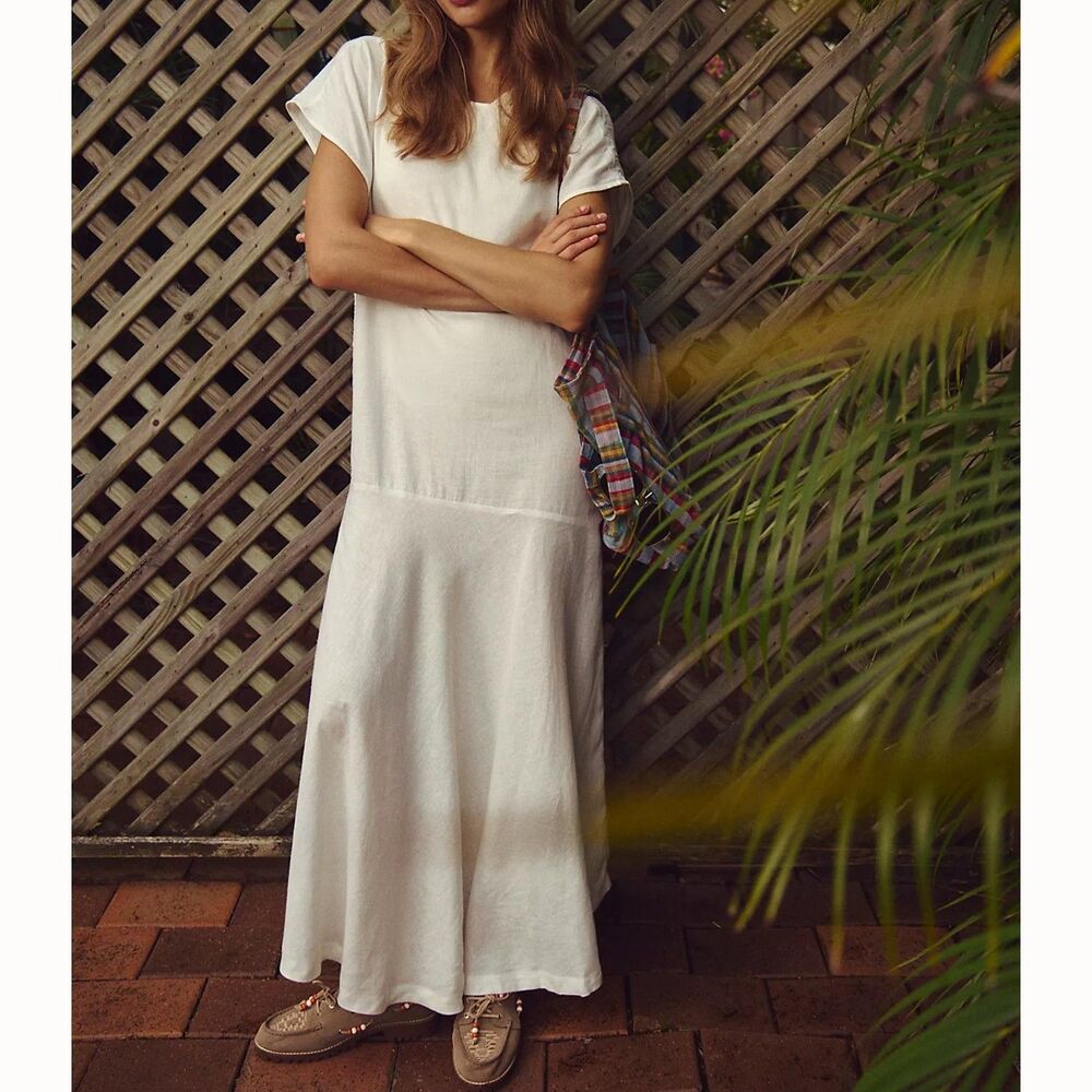 Free People Free-Est Sandshell Linen Tierney Maxi Dress Flowy Oversize XL 291295